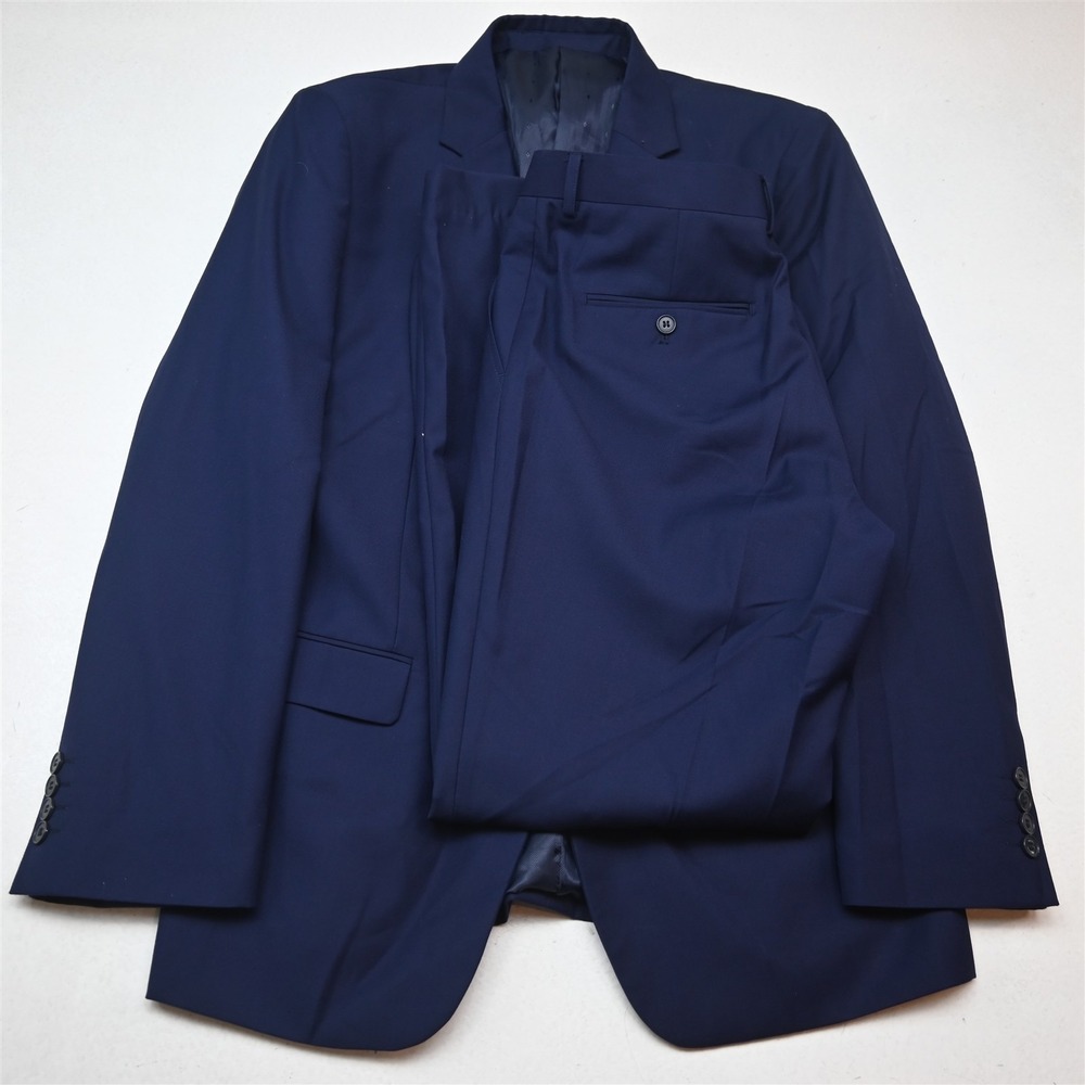Carlo Lusso 42R 34x32 Blue High Twist Super Deluxe Microtech Mens Suit